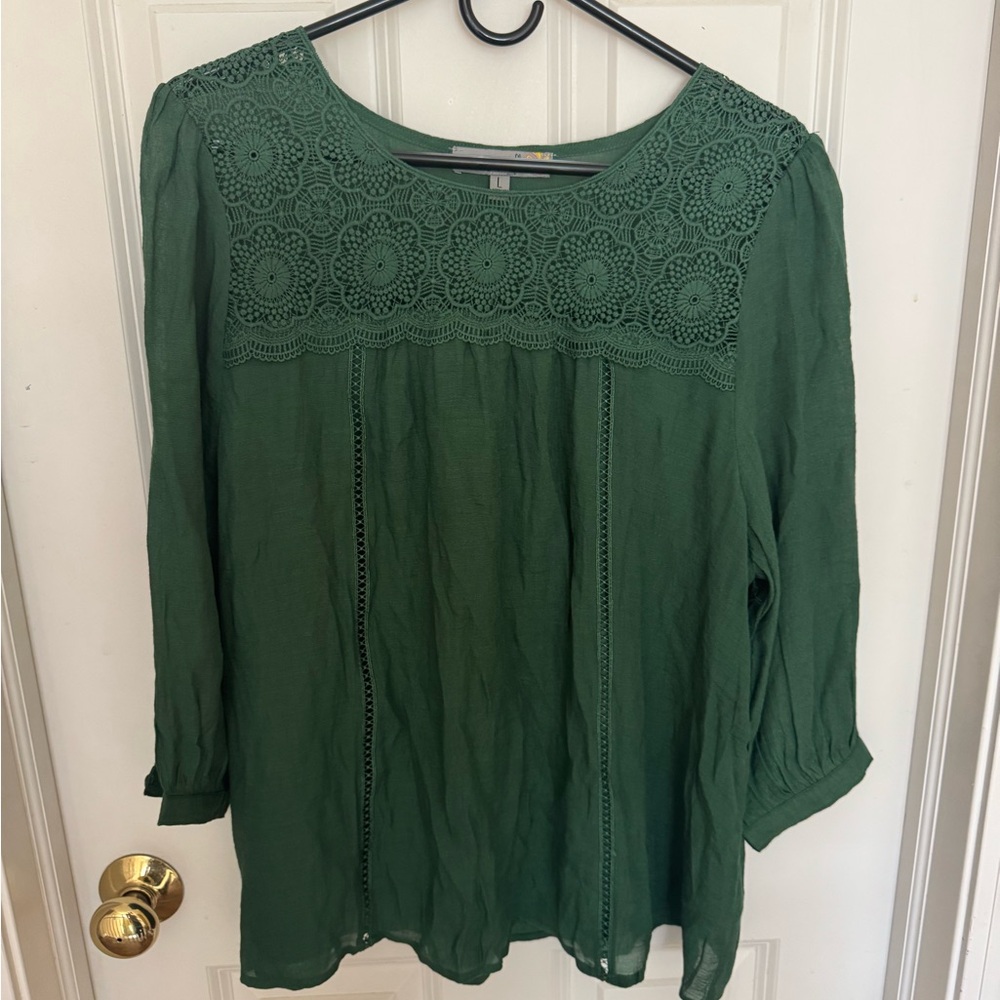 Green Lace Detail Women's Top
